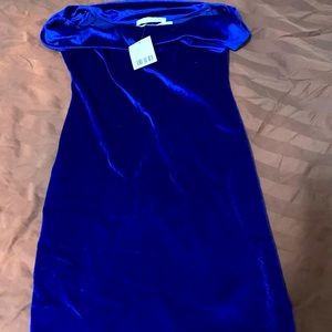 Blue velvet off the shoulder dress